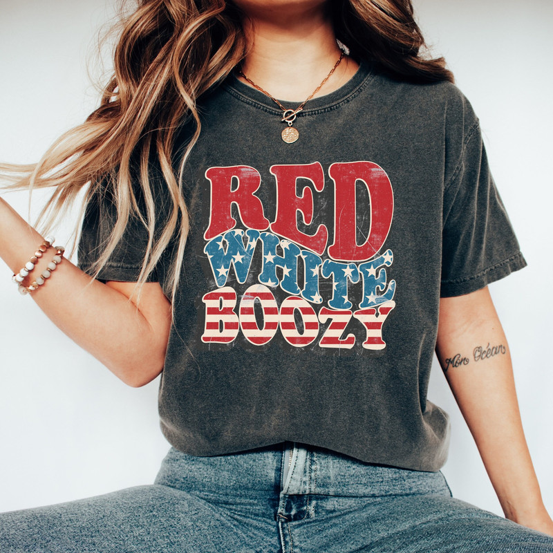 Comfort Colors Red White and Boozy Shirt, Retro Fourth of July Shirt, 4th of July Independence Day tee, Patriotic America Shirt, Freedom Tee - 2.jpg