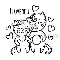 pussycat and kitten valentine cartoon vector illustration set
