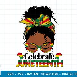 juneteenth celebrate 1865 messy bun glasses black women png