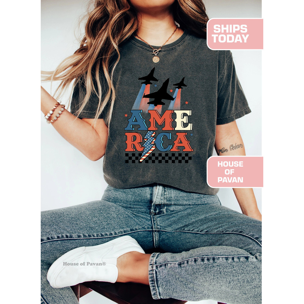 American Flyover, Independece Day Shirt, USA Shirt, Summer BBQ t-shirt, America shirt Comfort ColorsĀ®, 4th of July Shirt, USA Tshirt, Women - 2.jpg