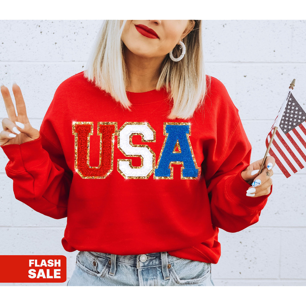 Chenille Patch 4th of July Shirt for Women, USA Shirt, Fourth of July 4th Mommy and Me Outfits Toddler Patriotic Shirt - 2.jpg