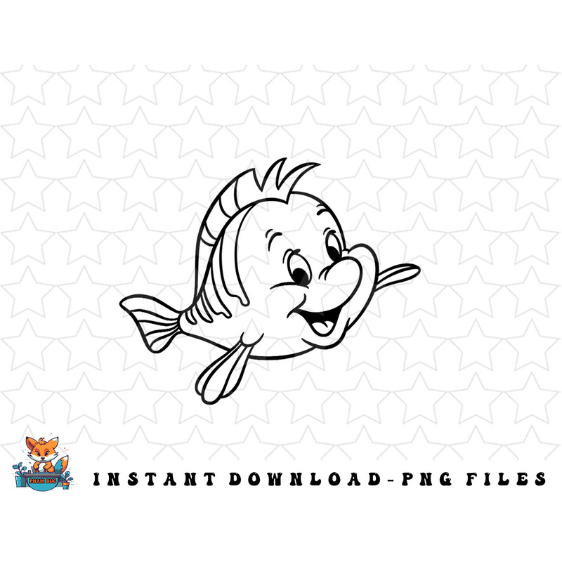 Disney The Little Mermaid Flounder Simple Black Outline png, sublimation, digital download.jpg