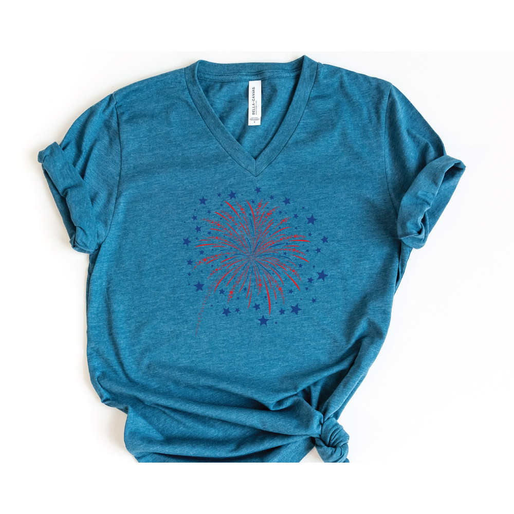 Firework USA V-Neck Shirt, 4th Of July Shirt, Independence Day Shirt, Gift For American, Red White Blue Shirt, Patriotic Shirt, American Tee - 3.jpg