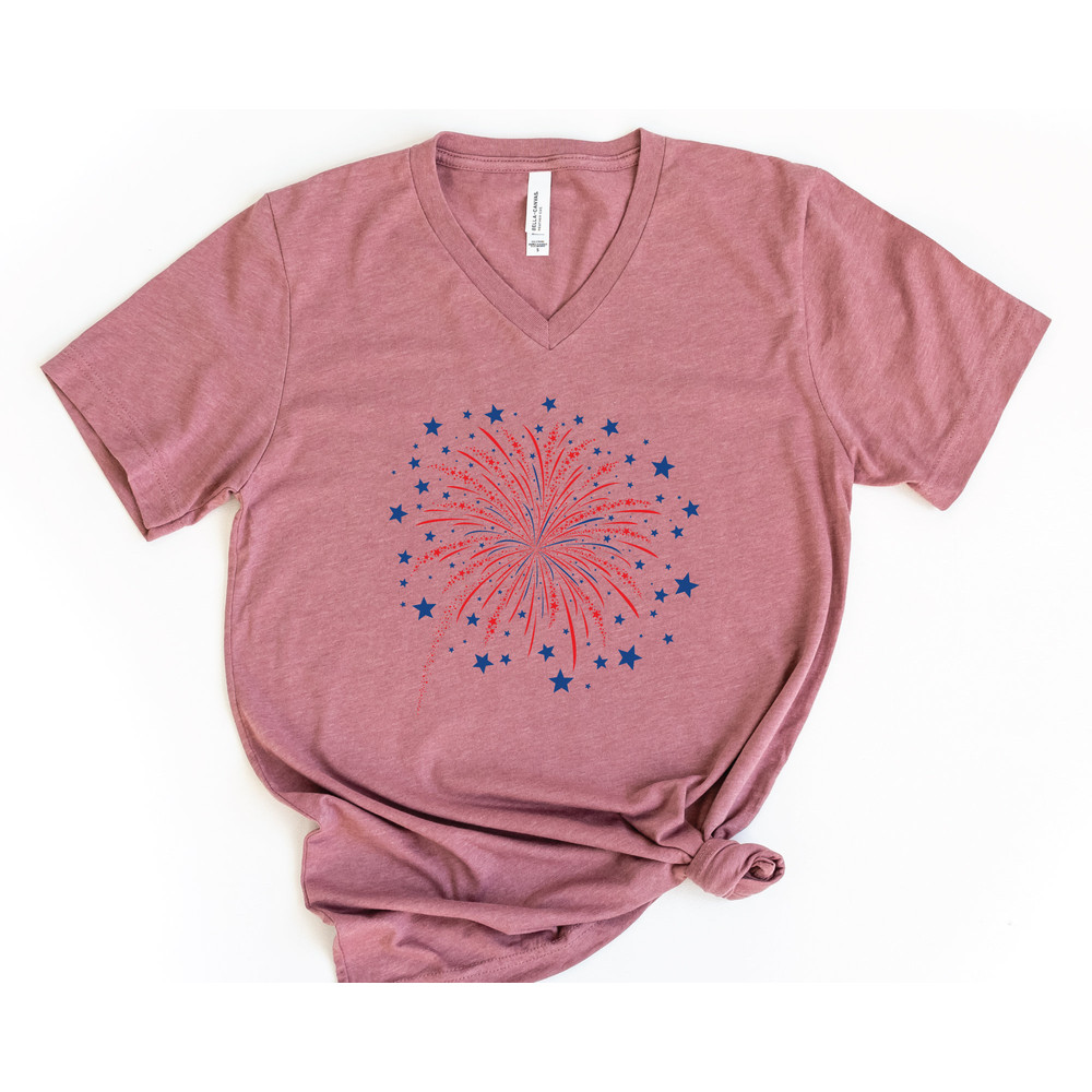 Firework USA V-Neck Shirt, 4th Of July Shirt, Independence Day Shirt, Gift For American, Red White Blue Shirt, Patriotic Shirt, American Tee - 4.jpg