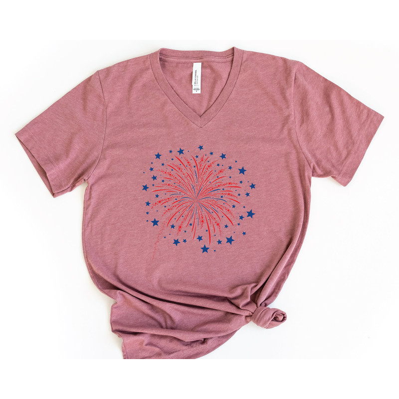 Firework USA V-Neck Shirt, 4th Of July Shirt, Independence Day Shirt, Gift For American, Red White Blue Shirt, Patriotic Shirt, American Tee - 4.jpg
