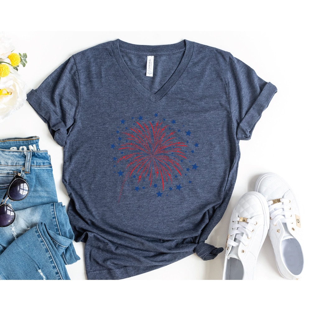 Firework USA V-Neck Shirt, 4th Of July Shirt, Independence Day Shirt, Gift For American, Red White Blue Shirt, Patriotic Shirt, American Tee - 5.jpg