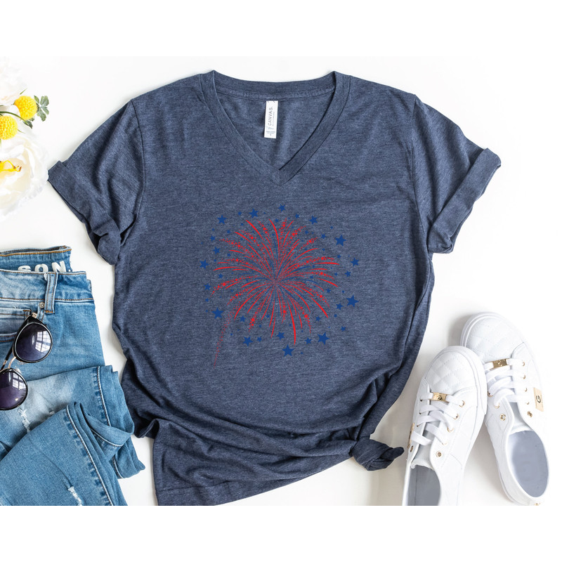 Firework USA V-Neck Shirt, 4th Of July Shirt, Independence Day Shirt, Gift For American, Red White Blue Shirt, Patriotic Shirt, American Tee - 5.jpg