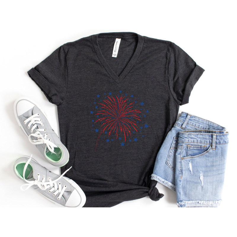 Firework USA V-Neck Shirt, 4th Of July Shirt, Independence Day Shirt, Gift For American, Red White Blue Shirt, Patriotic Shirt, American Tee - 6.jpg