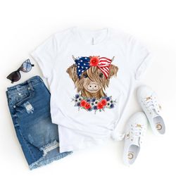 oh my stars cow shirt, highland cow shirt, highland cow with 4th july, american flag shirt, fourth of july tee, independ