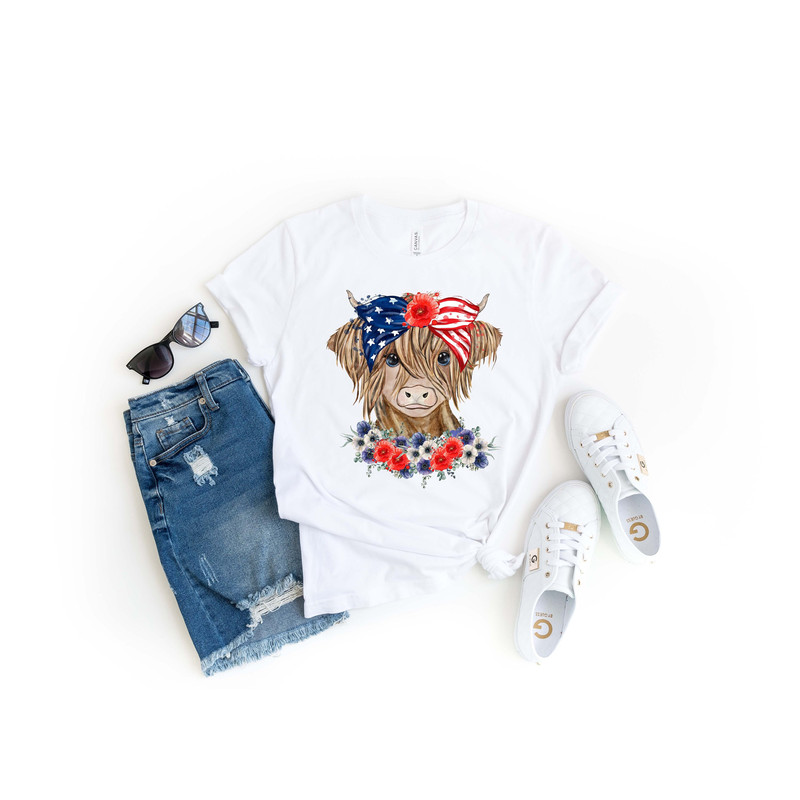 Oh My Stars Cow Shirt, Highland Cow shirt, Highland Cow With 4th July, American Flag Shirt, Fourth Of July Tee, Independence Day - 1.jpg