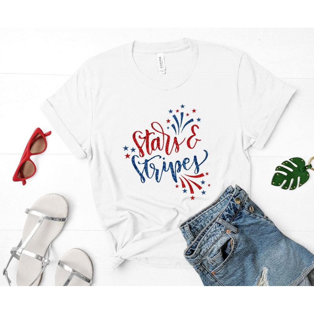 Patriotic 4th of July Shirt, Womens Tee, Merica, Stars and Stripes TShirt, 4th of July Graphic Tee, Glitter Stars and Stripes - 2.jpg