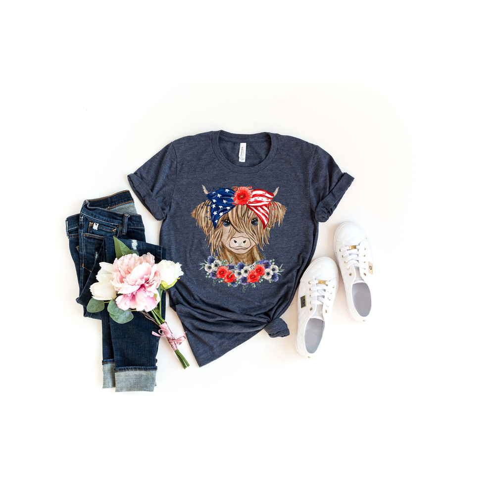 Oh My Stars Cow Shirt, Highland Cow shirt, Highland Cow With 4th July, American Flag Shirt, Fourth Of July Tee, Independence Day - 4.jpg