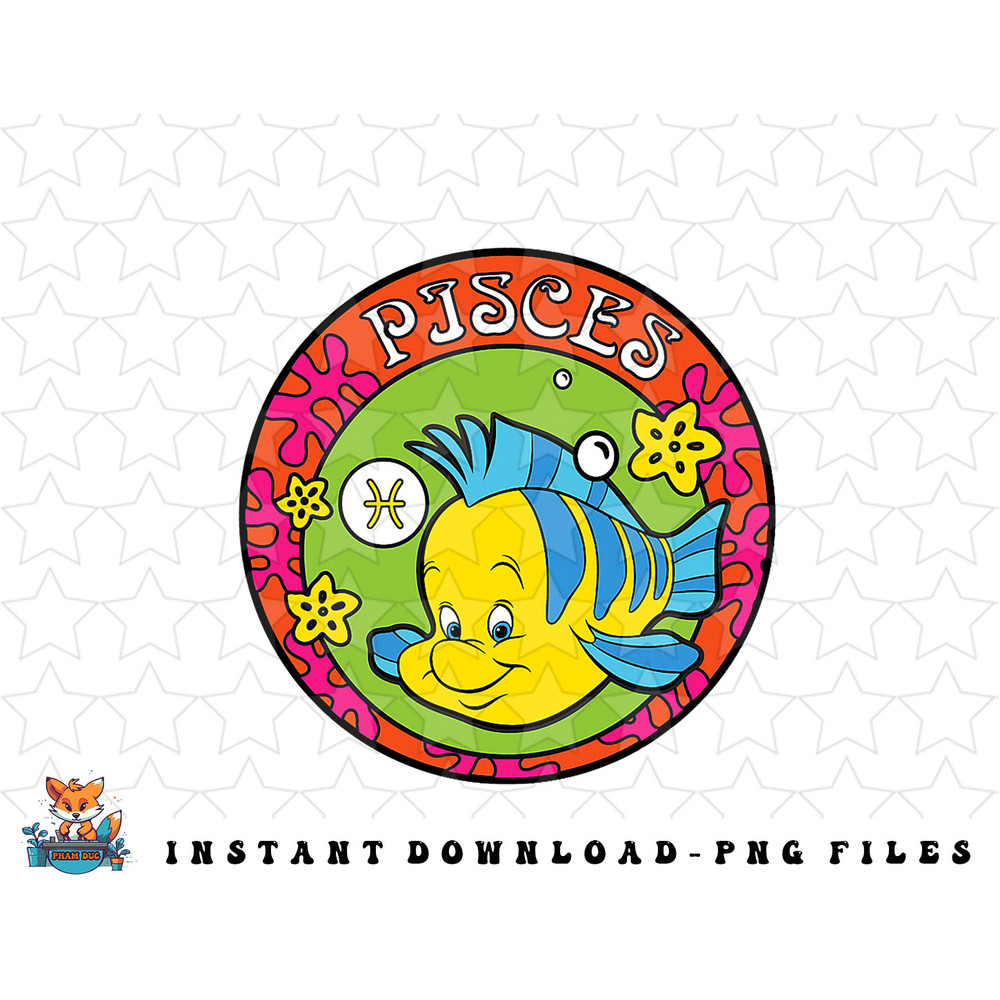 Disney The Little Mermaid Flounder Zodiac Pisces Retro png, sublimation, digital download.jpg