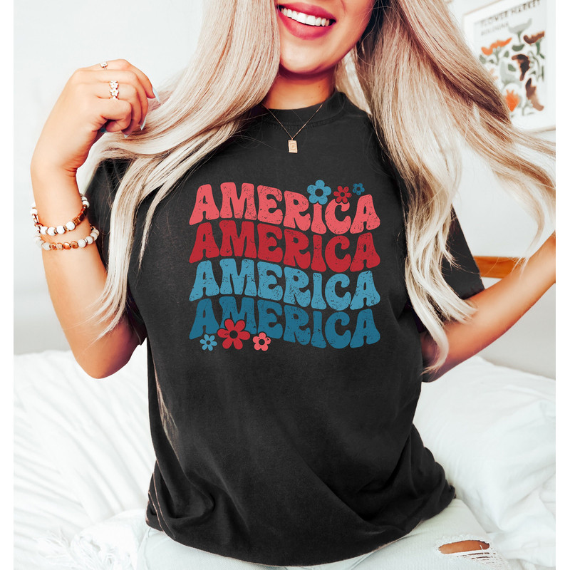 Retro Comfort America Shirt, Floral America Shirt, Groovy America Shirt, Happy 4th of July Gifts, 4th of July Shirt, Independence Day Tshirt - 1.jpg