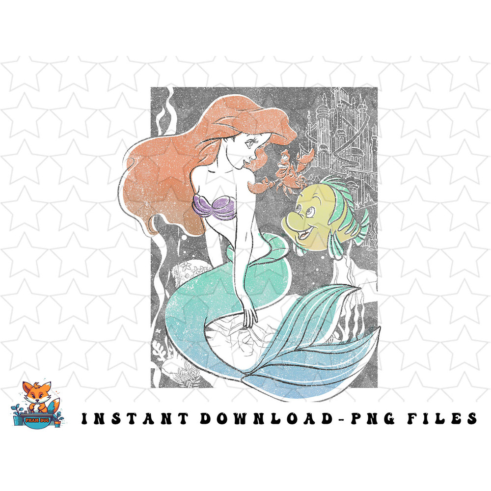 Disney The Little Mermaid Happy Ariel Sebastian Flounder png, sublimation, digital download.jpg