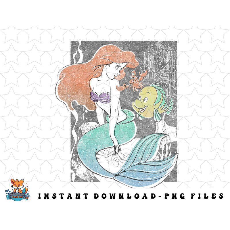 Disney The Little Mermaid Happy Ariel Sebastian Flounder png, sublimation, digital download.jpg