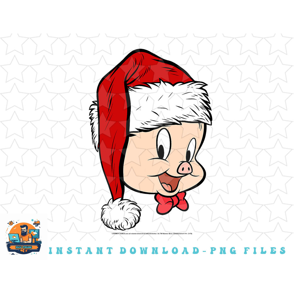 Looney Tunes Christmas Porky Pig Santa Hat Portrait png, sublimation, digital download.jpg