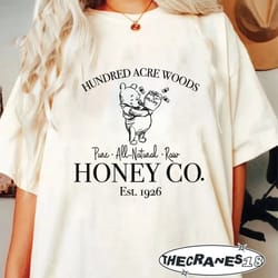 vintage hundred acre woods honey co sweatshirt, retro winnie the pooh est 1926 pullover crewneck tee, walt disney world