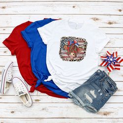 highland cow shirt, usa flag and leopard, stars and stripes shirt, retro american flag, highland cow with 4th july, amer