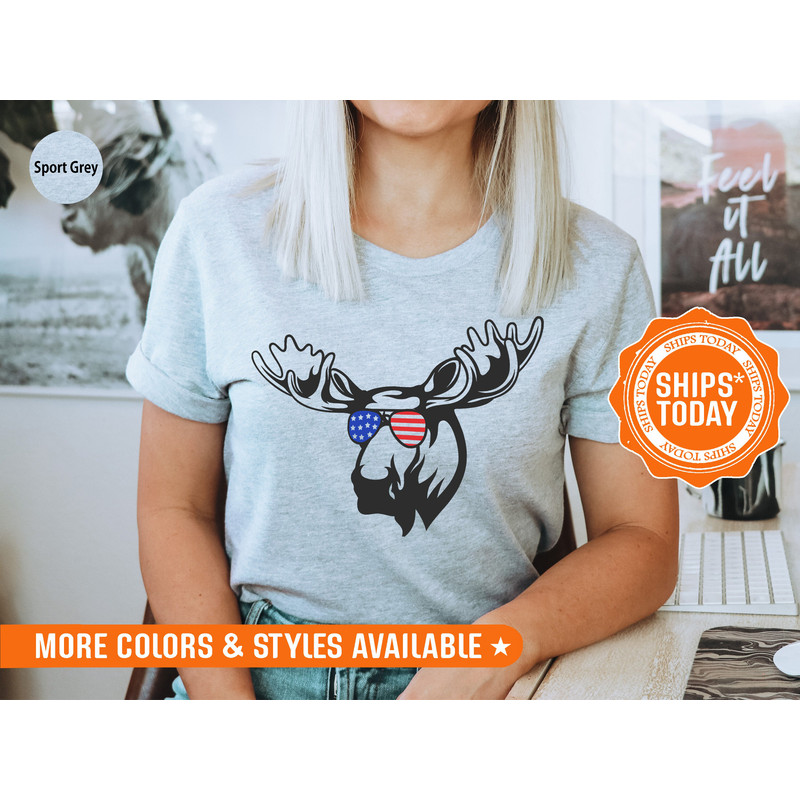 Moose with American Flag Sunglasses Shirt - 4th of July Shirt - Patriotic T-Shirt - USA Flag T-Shirt - Freedom Shirt - 190h - 6.jpg