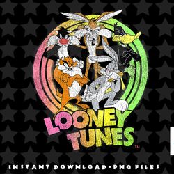 looney tunes group shot rainbow neon gradient logo png, sublimation, digital download