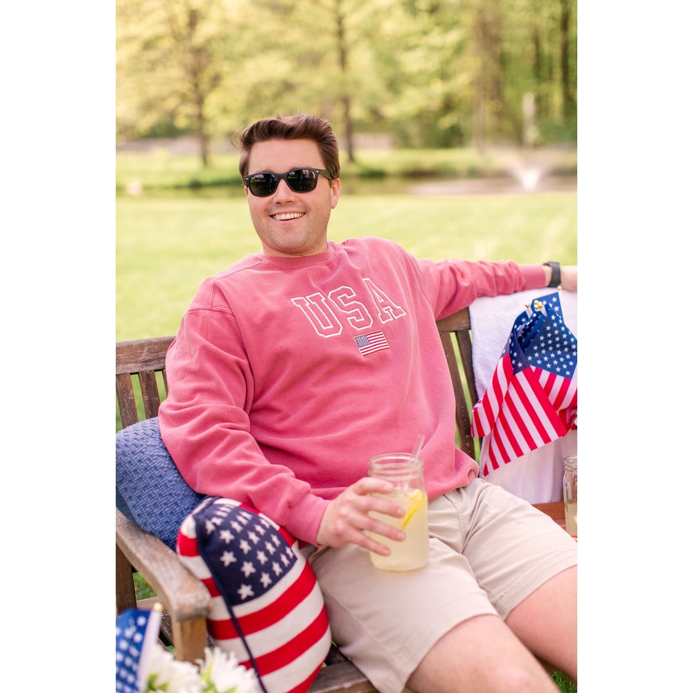USA Embroidered Varsity Crewneck Sweatshirt, Comfort Colors Summer 4th of July, Independence Day Red White and Blue United States America - 7.jpg