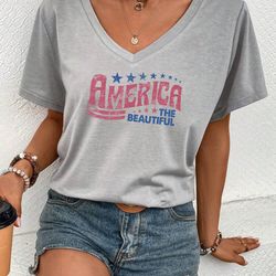 vintage america the beautiful 4th july t- shirt , vintage style fourth v-neck tee , independence day patriotic top , plu