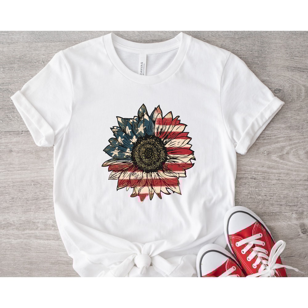 America Sunflower Shirt, USA Flag Flower T Shirt, Gift For American, 4th Of July Flag Graphic T-Shirt, Freedom T Shirt, Independence Shirt - 2.jpg