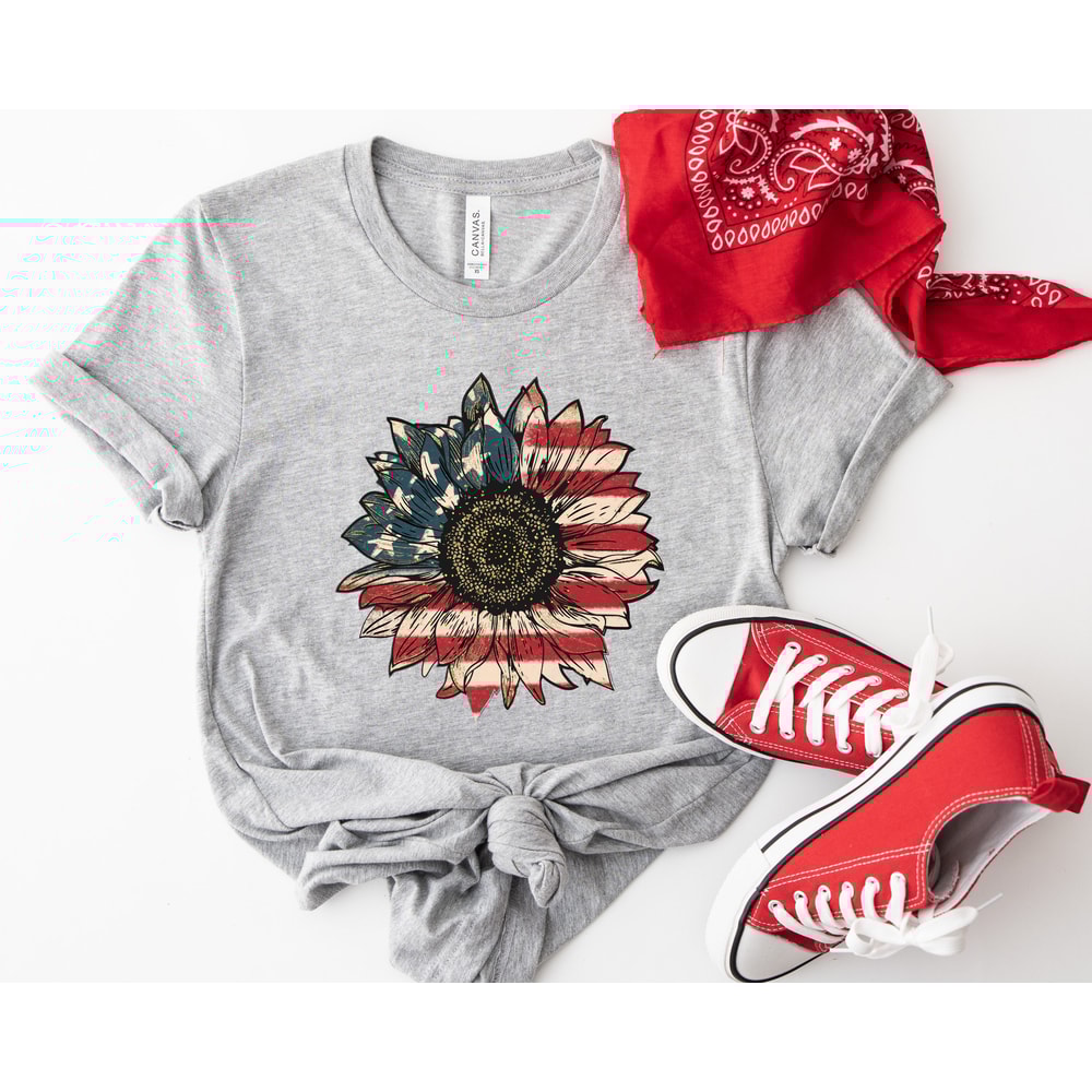 America Sunflower Shirt, USA Flag Flower T Shirt, Gift For American, 4th Of July Flag Graphic T-Shirt, Freedom T Shirt, Independence Shirt - 4.jpg