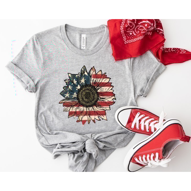 America Sunflower Shirt, USA Flag Flower T Shirt, Gift For American, 4th Of July Flag Graphic T-Shirt, Freedom T Shirt, Independence Shirt - 4.jpg