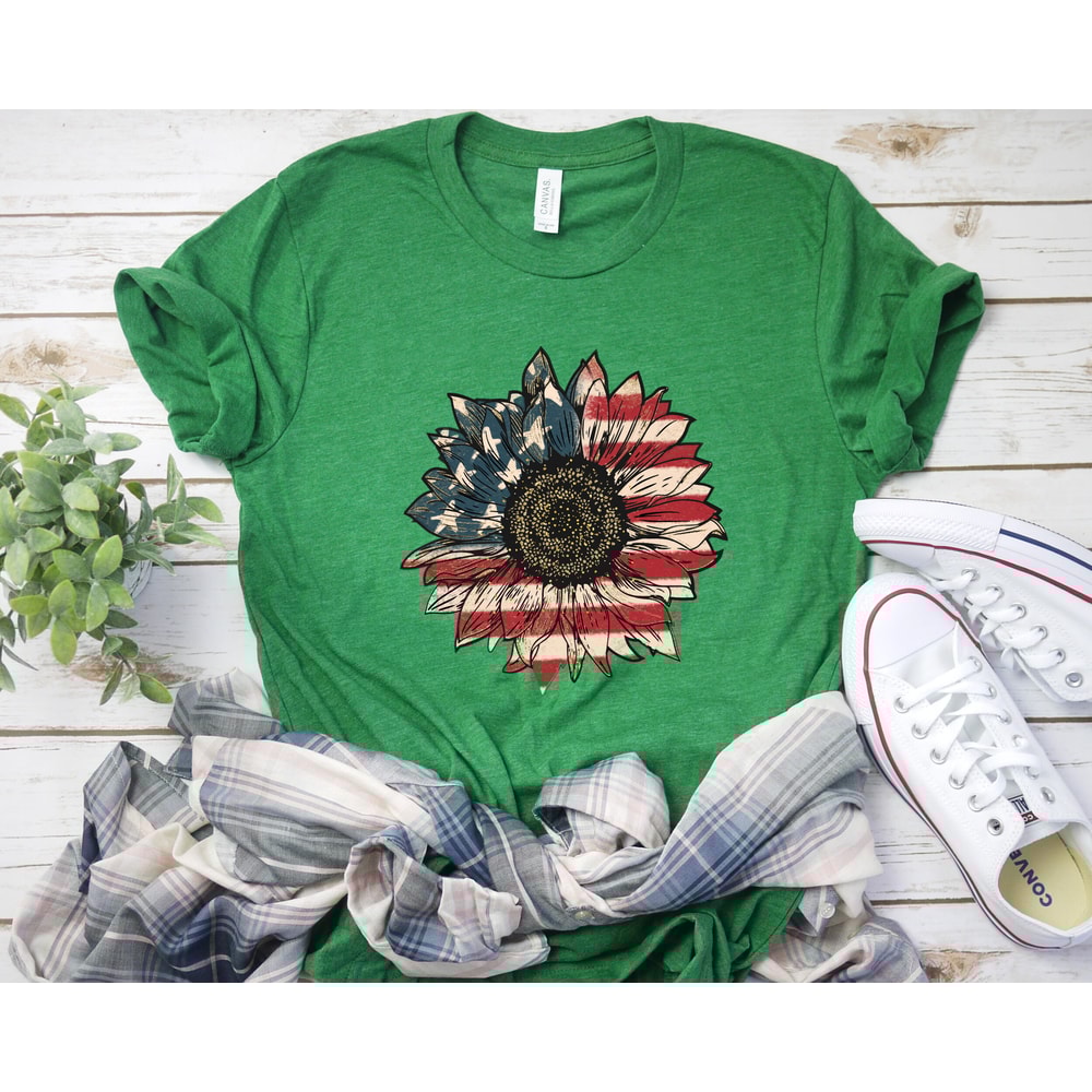 America Sunflower Shirt, USA Flag Flower T Shirt, Gift For American, 4th Of July Flag Graphic T-Shirt, Freedom T Shirt, Independence Shirt - 5.jpg