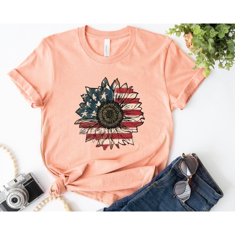 America Sunflower Shirt, USA Flag Flower T Shirt, Gift For American, 4th Of July Flag Graphic T-Shirt, Freedom T Shirt, Independence Shirt - 6.jpg