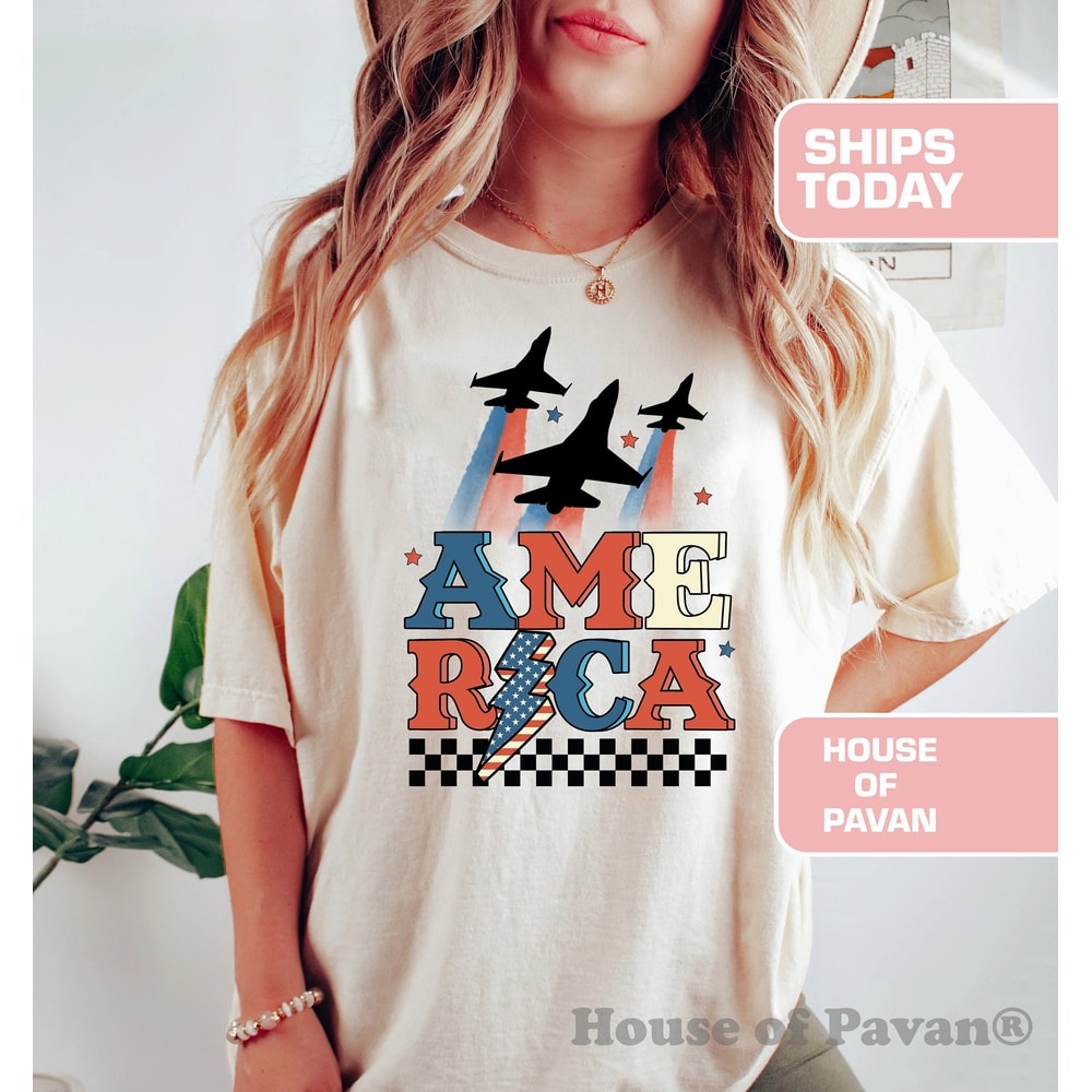 American Flyover, Independece Day Shirt, USA Shirt, Summer BBQ t-shirt, America shirt Comfort ColorsĀ®, 4th of July Shirt, USA Tshirt, Women - 1.jpg