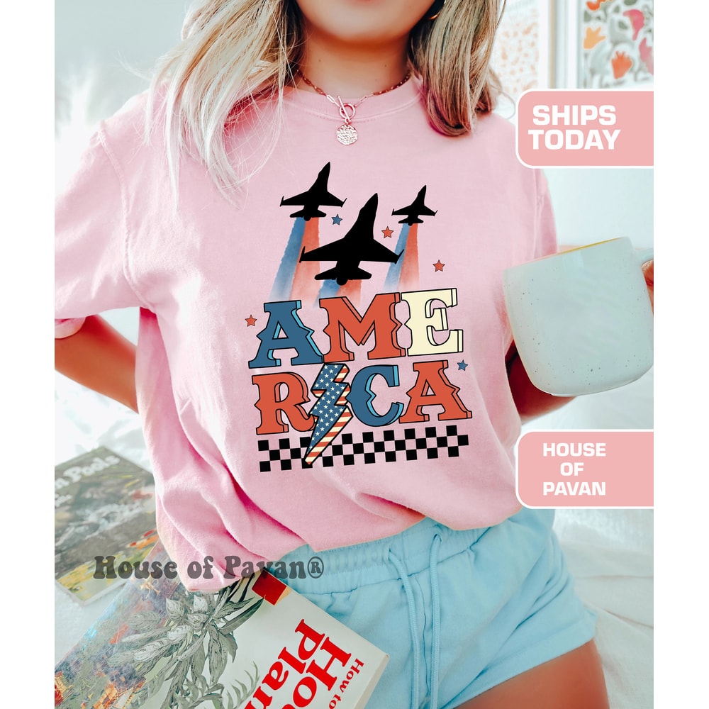 American Flyover, Independece Day Shirt, USA Shirt, Summer BBQ t-shirt, America shirt Comfort ColorsĀ®, 4th of July Shirt, USA Tshirt, Women - 3.jpg