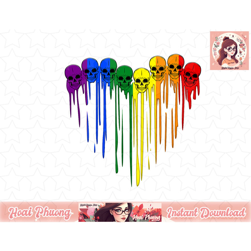 LGBT Gay Pride Skull Rainbow Heart LGBT Support png, instant download.jpg