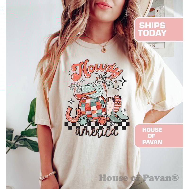 Howdy American, Western Shirt, Cute Shirt, Western Graphic, for Women, Red White & Blue, 4th of July Shirt, Comfort ColorsĀ®, Country Music - 1.jpg