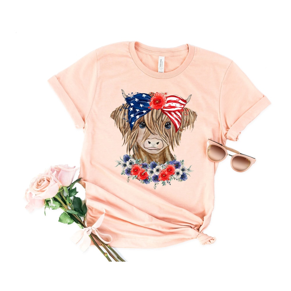 Oh My Stars Cow Shirt, Highland Cow shirt, Highland Cow With 4th July, American Flag Shirt, Fourth Of July Tee, Independence Day - 2.jpg