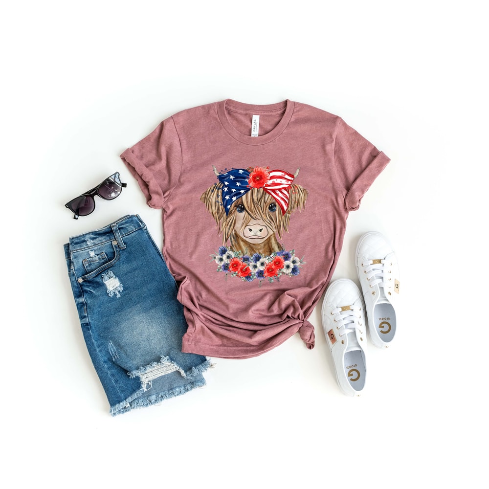 Oh My Stars Cow Shirt, Highland Cow shirt, Highland Cow With 4th July, American Flag Shirt, Fourth Of July Tee, Independence Day - 3.jpg