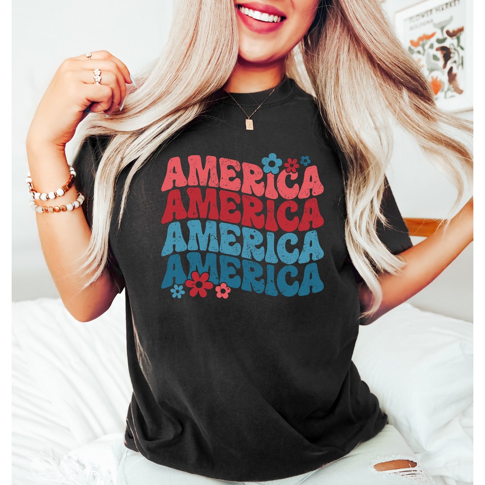 Retro Comfort America Shirt, Floral America Shirt, Groovy America Shirt, Happy 4th of July Gifts, 4th of July Shirt, Independence Day Tshirt - 1.jpg