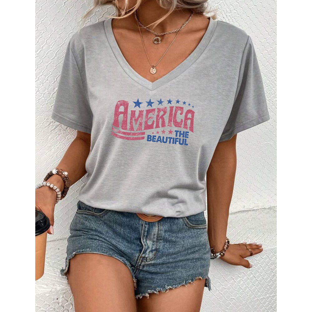 Vintage America the Beautiful 4th July T- Shirt Vintage Style Fourth V-Neck Tee Independence Day Patriotic Top Plus Size Availabile - 1.jpg