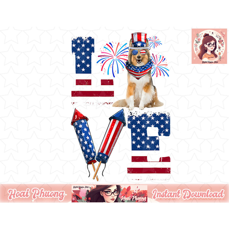 LOVE Fireworks American Flag Shetland Sheepdog 4th Of July png, instant download.jpg