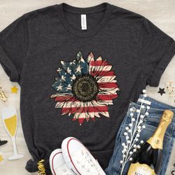america sunflower shirt, usa flag flower t shirt, gift for american, 4th of july flag graphic t-shirt, freedom t shirt,