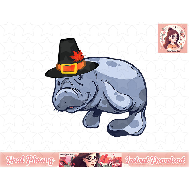 Manatee Thanksgiving Gift Pilgrim Hat Sea Cow Autumn Fall png, instant download.jpg