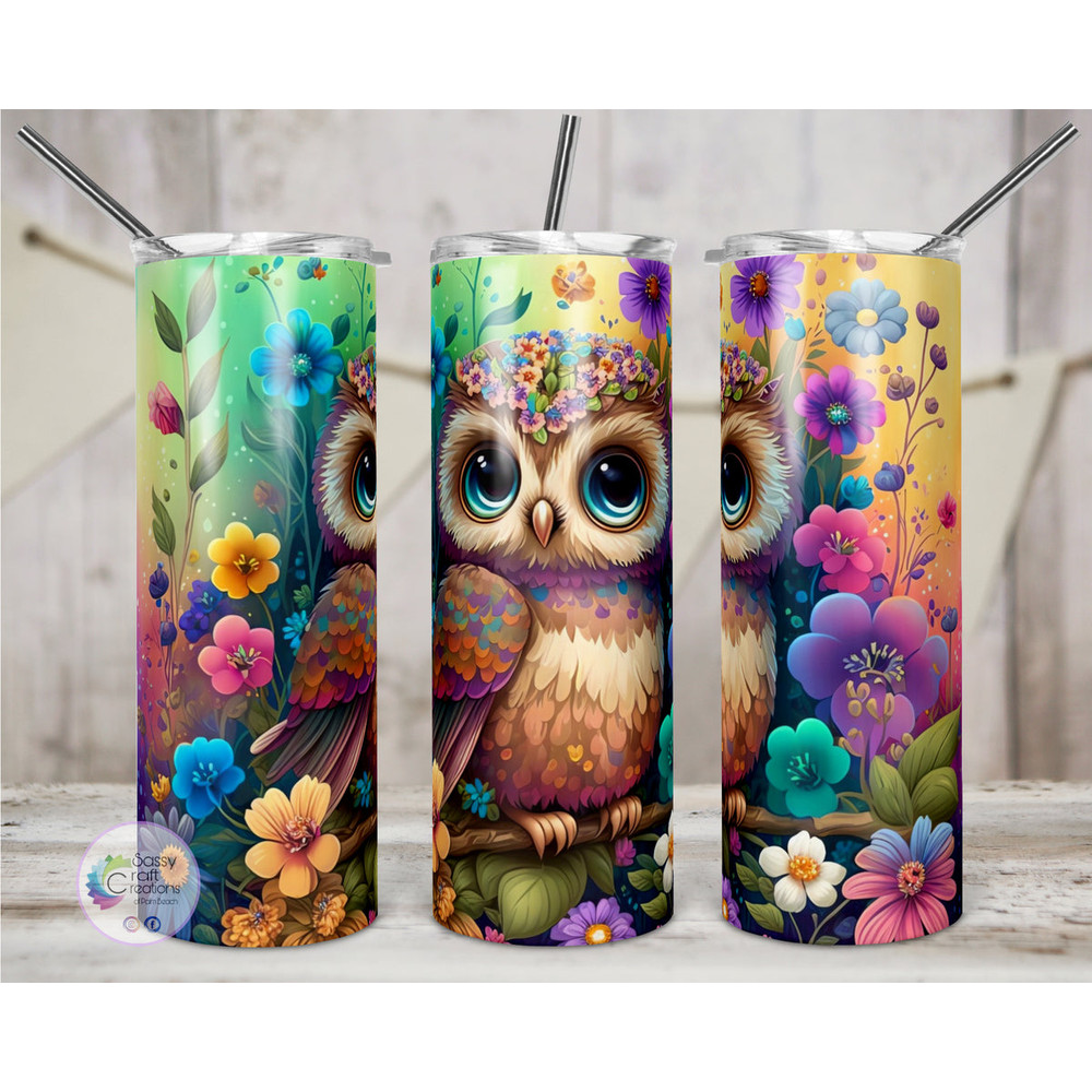 Floral Neon Owl Tumbler,Floral Neon Owl Skinny Tumbler,animals Tumblers.png
