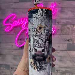 highland cow sunflower tumbler,highland cow sunflower skinny tumbler,animals tumblers