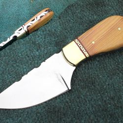 d2 skinner knife , 6.5" custom hand made tool steel skinner knife olive wood handle with sheath