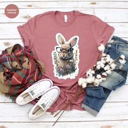 baby bunny graphic tees, cute rabbit shirt, floral easter toddler tshirt, gift for kids, easter vneck t-shirt, birthday