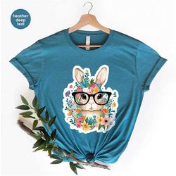 cute bunny shirt, rabbit gift, floral easter bunny graphic tees, gifts for her, easter toddler shirt, bunny clothing, wo