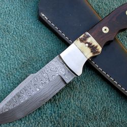 Hand Made Hunting Knife , 9.5" Superior Damascus Steel Fixed Blade Camping Knife