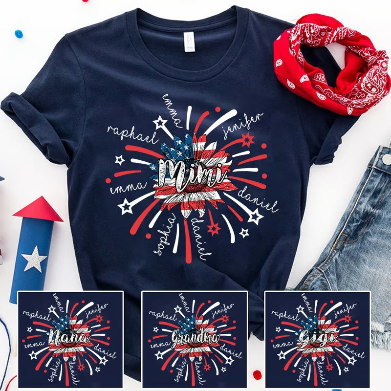 4th of July Mimi T Shirt, Custom Grandma Shirt with Kids names shirt, Patriotic 4th of July Firecrackers Tee Shirt for Independence Day - 1.jpg